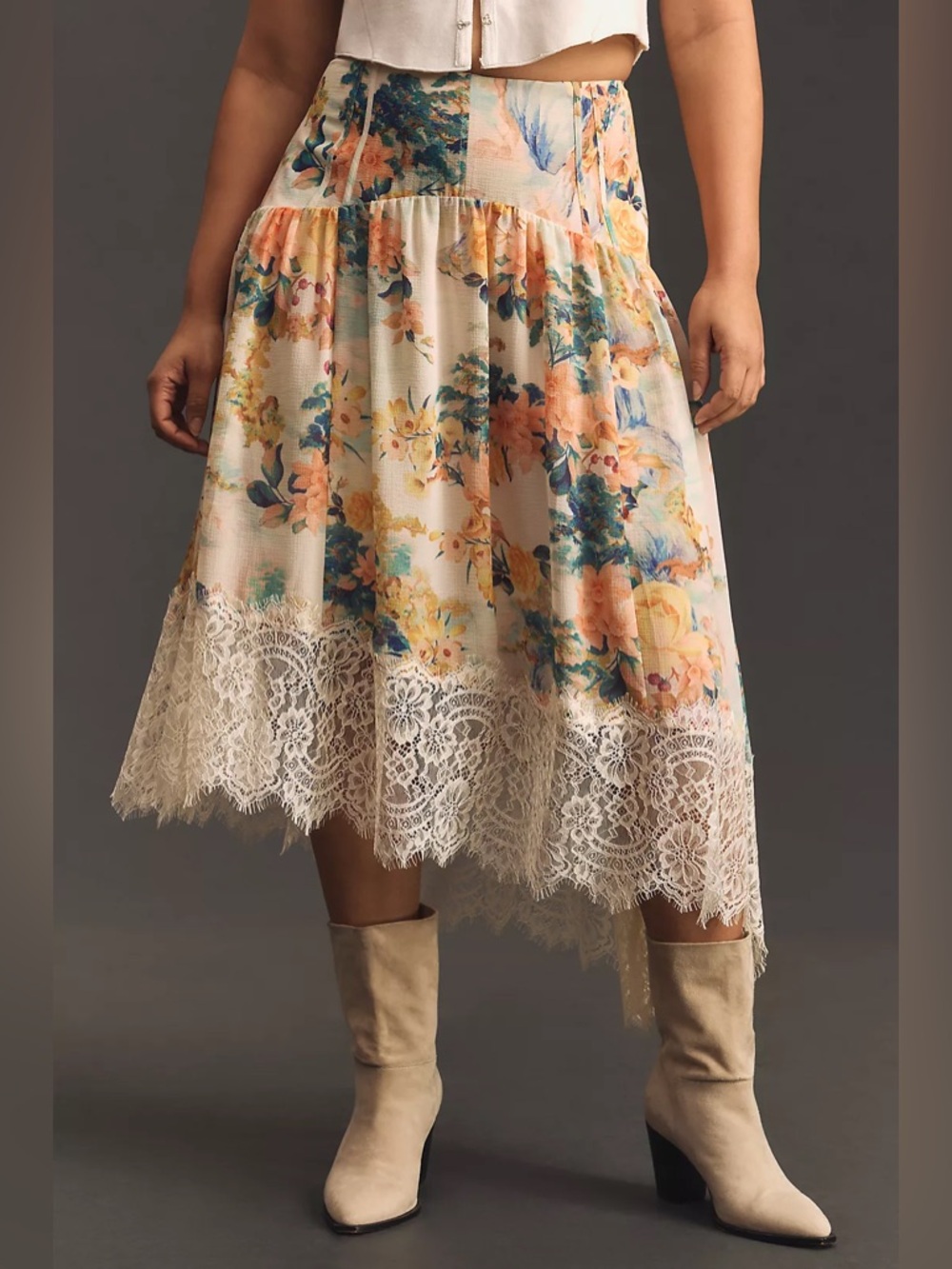 By Anthropologie 1X Asymmetrical Lace A-Line Skirt Boho LIKE NEW